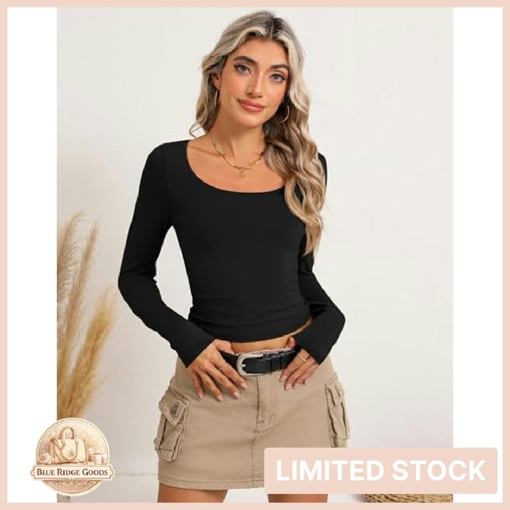 Long Sleeve Crop Tops Slim Fit Y2K Chic Layering Basic Shirts - Picture 5 of 8